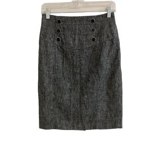 IZ Byer Pencil Skirt Juniors Size 3 Black White Linen Cotton Knee Length Y2K